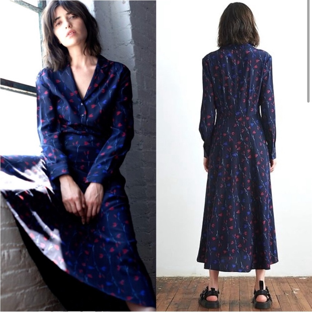 Thakoon Dark Blue Floral Long Sleeve Dress